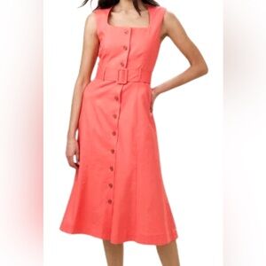 Banana Republic Coral Pink Linen Blend Buttoned Midi Sundress
